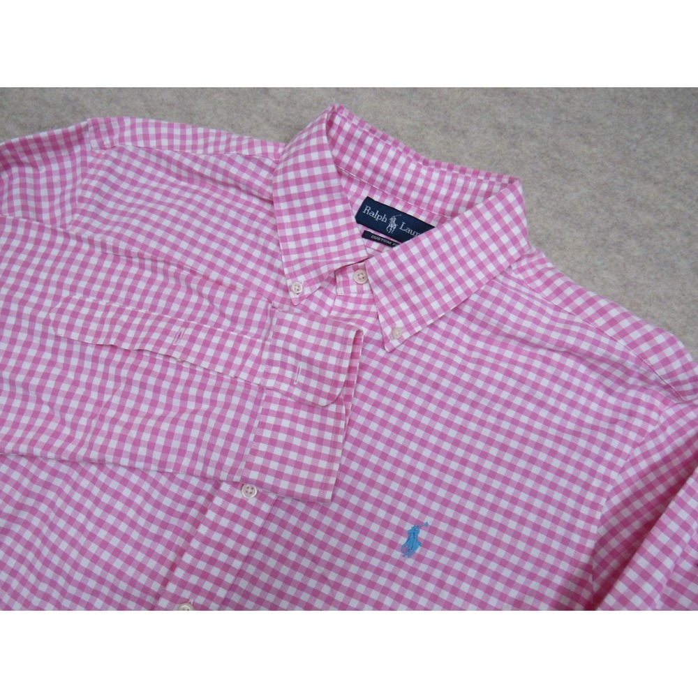 Ralph Lauren Mens XL Pink White Gingham Custom Fit Long Sleeve Button Down Shirt